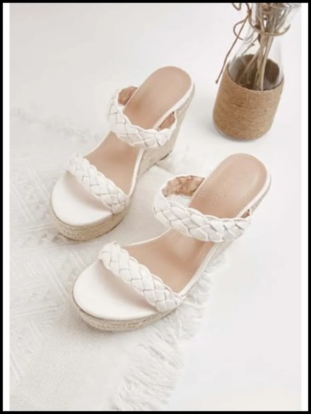 Womens Espadrilles Wedge Platform Sandals Slip On Woven Two Strap Slide